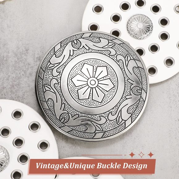 Women Wide Western Disc Belt Cowgirl Boho Leather Belt For Jeans Dress😄 - Picture 5 of 5